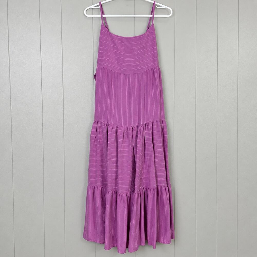 Purple Tiered Dress Size Small Smocked Tie Back Haute Hippie Style Long Midi